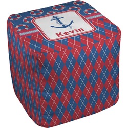 Buoy & Argyle Print Cube Pouf Ottoman - 13" (Personalized)