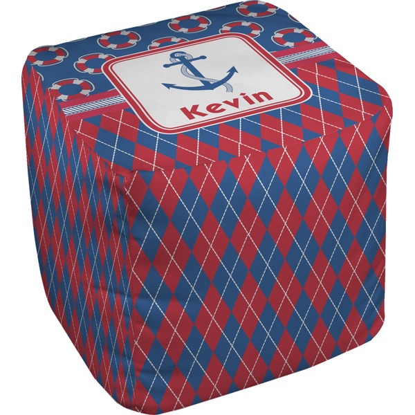 Custom Buoy & Argyle Print Cube Pouf Ottoman - 18" (Personalized)