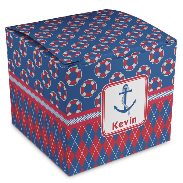 Custom Buoy & Argyle Print Cube Favor Gift Boxes (Personalized)