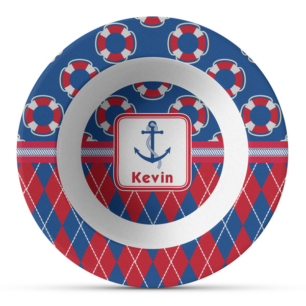 Custom Buoy & Argyle Print Plastic Bowl - Microwave Safe - Composite Polymer (Personalized)