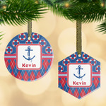 Buoy & Argyle Print Flat Glass Ornament w/ Name or Text