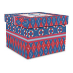 Buoy & Argyle Print Gift Box with Lid - Canvas Wrapped - Large (Personalized)