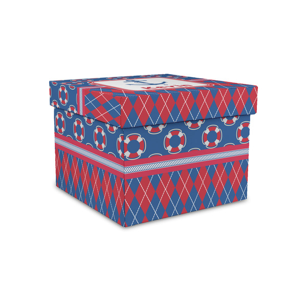 Custom Buoy & Argyle Print Gift Box with Lid - Canvas Wrapped - Small (Personalized)