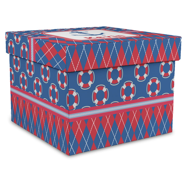 Custom Buoy & Argyle Print Gift Box with Lid - Canvas Wrapped - XX-Large (Personalized)