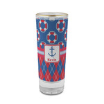 Buoy & Argyle Print 2 oz Shot Glass -  Glass with Gold Rim - Set of 4 (Personalized)