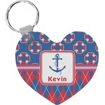 Buoy & Argyle Print Heart Plastic Keychain w/ Name or Text