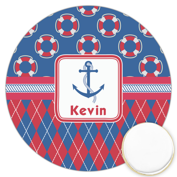 Custom Buoy & Argyle Print Printed Cookie Topper - 3.25" (Personalized)