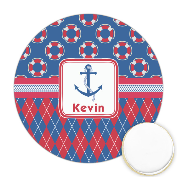 Custom Buoy & Argyle Print Printed Cookie Topper - Round (Personalized)