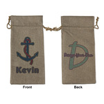 Buoy & Argyle Print Large Burlap Gift Bag - Front & Back (Personalized)