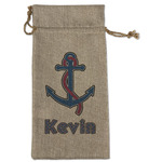 Buoy & Argyle Print Large Burlap Gift Bag - Front (Personalized)