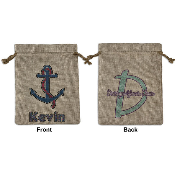 Custom Buoy & Argyle Print Medium Burlap Gift Bag - Front & Back (Personalized)