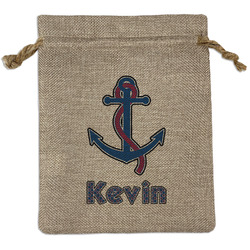 Buoy & Argyle Print Medium Burlap Gift Bag - Front (Personalized)