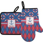 Buoy & Argyle Print Oven Mitt & Pot Holder Set w/ Name or Text