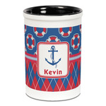 Buoy & Argyle Print Ceramic Pencil Holders - Black