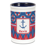 Buoy & Argyle Print Ceramic Pencil Holders - Blue