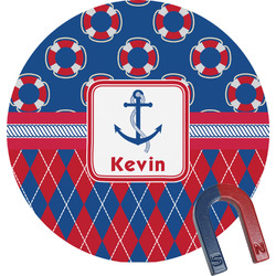 Buoy & Argyle Print Round Fridge Magnet (Personalized)