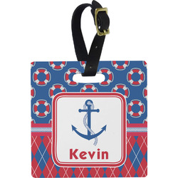 Buoy & Argyle Print Plastic Luggage Tag - Square w/ Name or Text