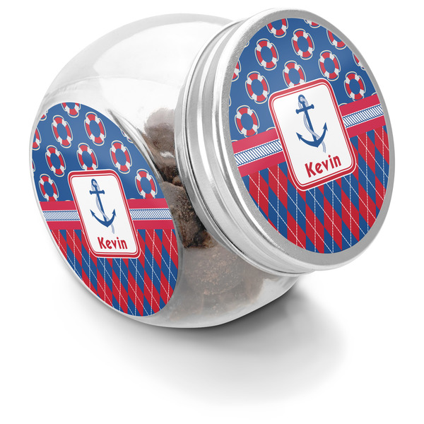 Custom Buoy & Argyle Print Puppy Treat Jar (Personalized)