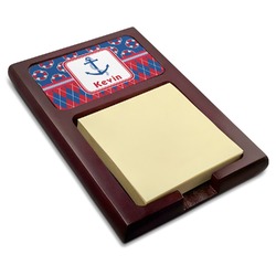Buoy & Argyle Print Red Mahogany Sticky Note Holder (Personalized)