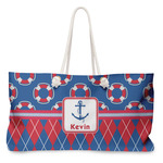 Buoy & Argyle Print Large Tote Bag with Rope Handles (Personalized)