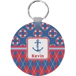 Buoy & Argyle Print Round Plastic Keychain (Personalized)