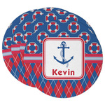 Buoy & Argyle Print Round Paper Coasters w/ Name or Text