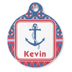 Buoy & Argyle Print Round Pet ID Tag - Large (Personalized)