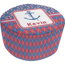 Buoy & Argyle Print Round Pouf Ottoman (Personalized)