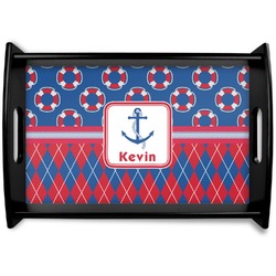 Buoy & Argyle Print Black Wooden Tray - Small (Personalized)