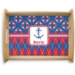 Buoy & Argyle Print Natural Wooden Tray - Large (Personalized)