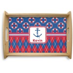 Buoy & Argyle Print Natural Wooden Tray - Small (Personalized)