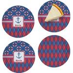 Buoy & Argyle Print Set of 4 Glass Appetizer / Dessert Plate 8" (Personalized)