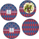 Buoy & Argyle Print Set of 4 Glass Lunch / Dinner Plate 10" (Personalized)