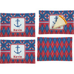 Buoy & Argyle Print Set of 4 Glass Rectangular Appetizer / Dessert Plate (Personalized)