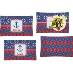 Buoy & Argyle Print Set of 4 Glass Rectangular Lunch / Dinner Plate (Personalized)