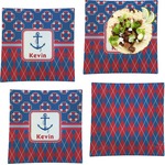 Buoy & Argyle Print Set of 4 Glass Square Lunch / Dinner Plate 9.5" (Personalized)