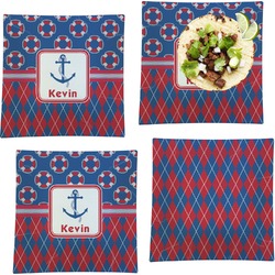 Buoy & Argyle Print Set of 4 Glass Square Lunch / Dinner Plate 9.5" (Personalized)