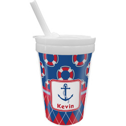 Buoy & Argyle Print Sippy Cup with Straw (Personalized)