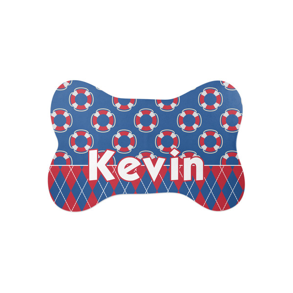 Custom Buoy & Argyle Print Bone Shaped Dog Food Mat (Small) (Personalized)