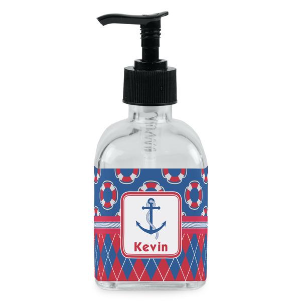 Custom Buoy & Argyle Print Glass Soap & Lotion Bottle - Single Bottle (Personalized)