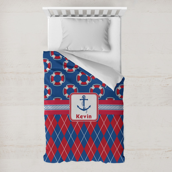 Custom Buoy & Argyle Print Toddler Duvet Cover w/ Name or Text