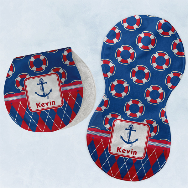 Custom Buoy & Argyle Print Burp Pads - Velour - Set of 2 w/ Name or Text