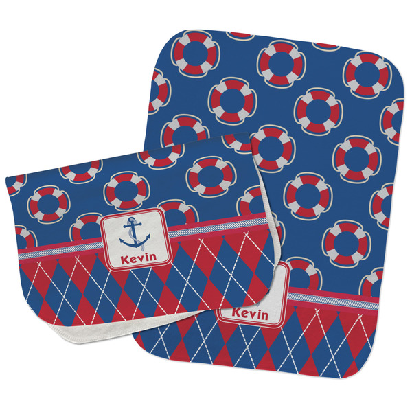 Custom Buoy & Argyle Print Burp Cloths - Fleece - Set of 2 w/ Name or Text