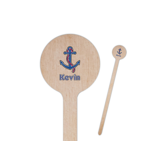 Custom Buoy & Argyle Print 7.5" Round Wooden Stir Sticks - Single Sided (Personalized)