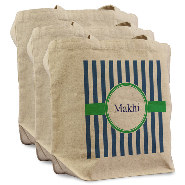 Custom Stripes Reusable Cotton Grocery Bags - Set of 3 (Personalized)