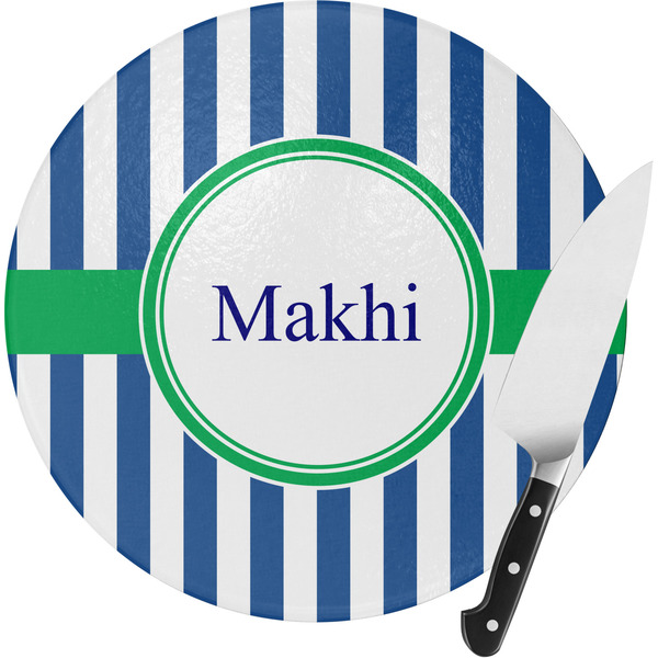 Custom Stripes Round Glass Cutting Board - Small (Personalized)