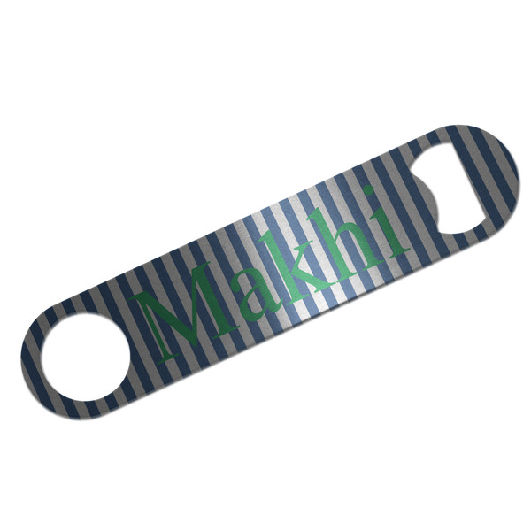 Custom Stripes Bar Bottle Opener - Silver w/ Name or Text