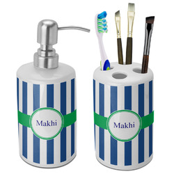 Stripes Ceramic Bathroom Accessories Set (Personalized)
