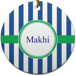 Stripes Round Ceramic Ornament w/ Name or Text