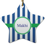 Stripes Star Ceramic Ornament w/ Name or Text